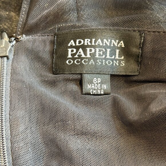 Adrianna Papell Gown Formal Grey Metallic Shutter Pleat Illusion Bodice Size 6P - Picture 2 of 15